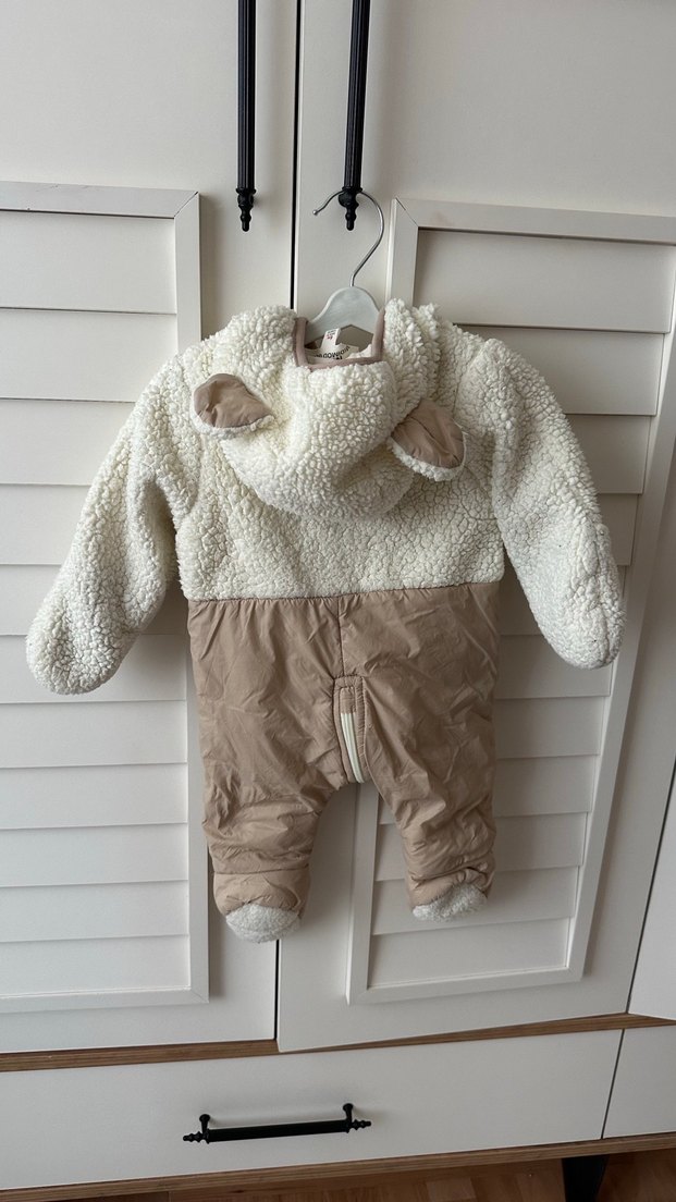 Beyaz Peluş Bebek Kış Tulumu, astronot tulum - Görsel 2
