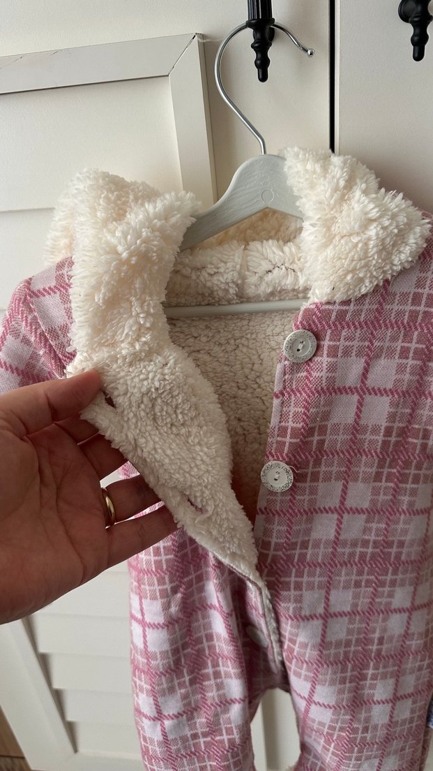 Düğmeli Pembe Ekoseli Bebek Tulumu - Görsel 3