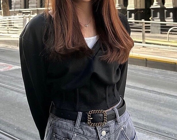 s Beden Y2K İkili Görünüm Siyah Crop Sweat