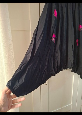 Siyah Nakışlı Bohem etnik şalvar - Görsel 2