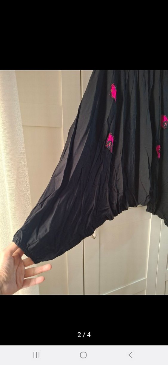 Siyah Nakışlı Bohem etnik şalvar - Görsel 2