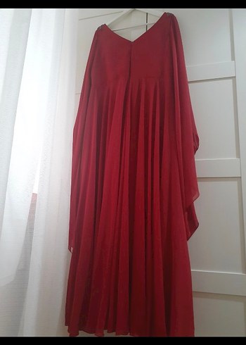 kırmızı uzun abiye elbise - Görsel 6