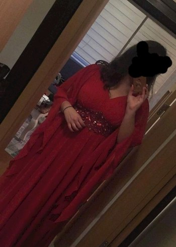 kırmızı uzun abiye elbise - Görsel 9