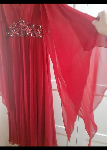 kırmızı uzun abiye elbise - Görsel 5