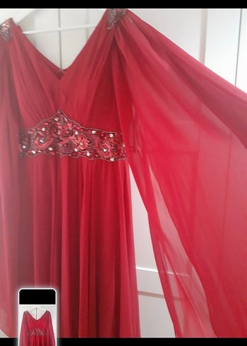 kırmızı uzun abiye elbise - Görsel 2