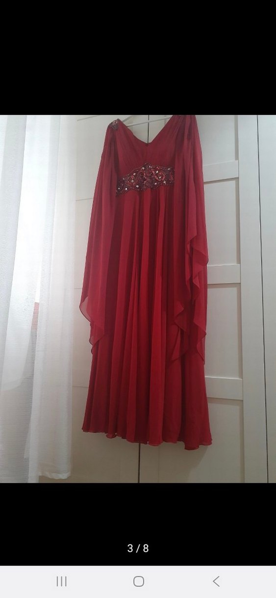 kırmızı uzun abiye elbise - Görsel 4