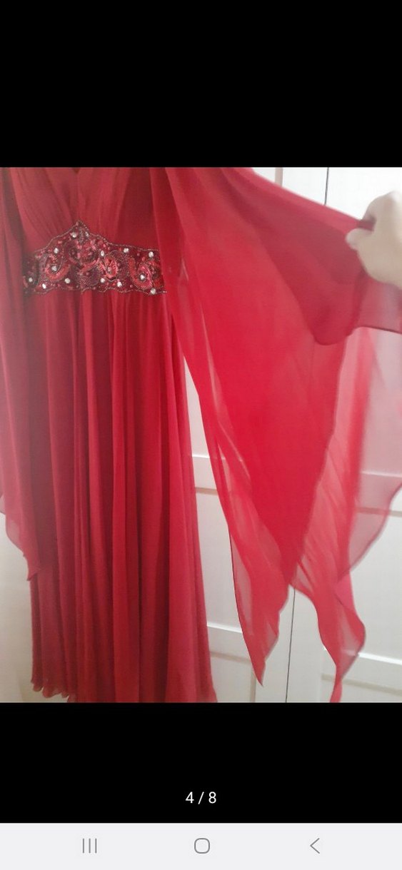 kırmızı uzun abiye elbise - Görsel 5
