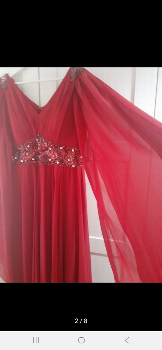 kırmızı uzun abiye elbise - Görsel 3