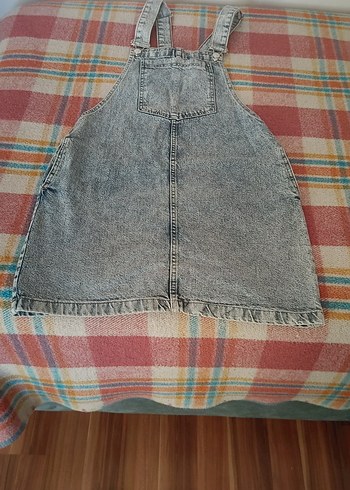 Gri Batik Desenli Kemerli Denim Midi Tulum - Görsel 4