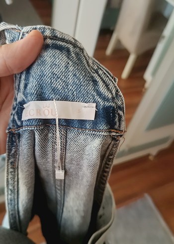 Gri Batik Desenli Kemerli Denim Midi Tulum - Görsel 3