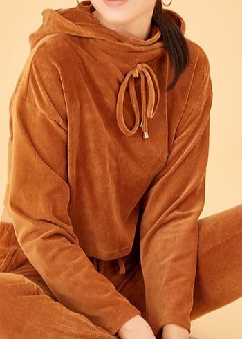 Kadın Kahverengi Süet Yüksek Yakalı Salaş Sweatshirt