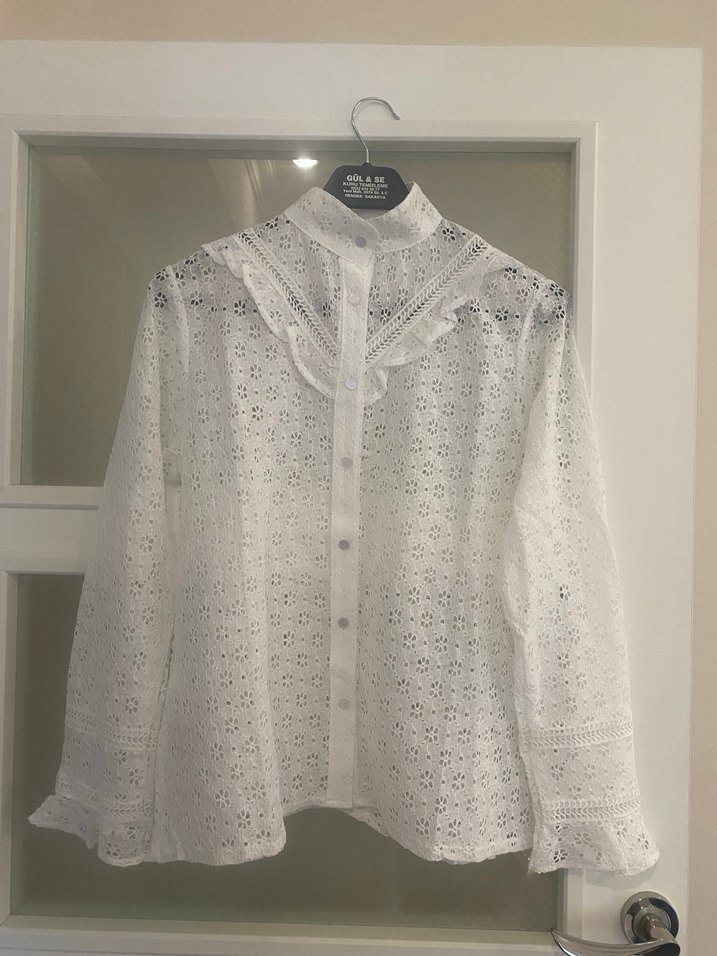 Dantel Detaylı Bohem Uzun Kollu Kadın Gömlek - Görsel 2