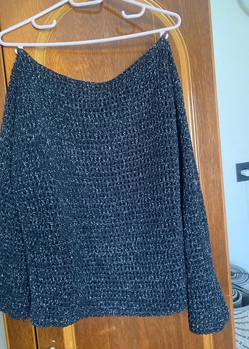 Siyah simli Triko Kadın Uzun Kollu kazak - Görsel 4