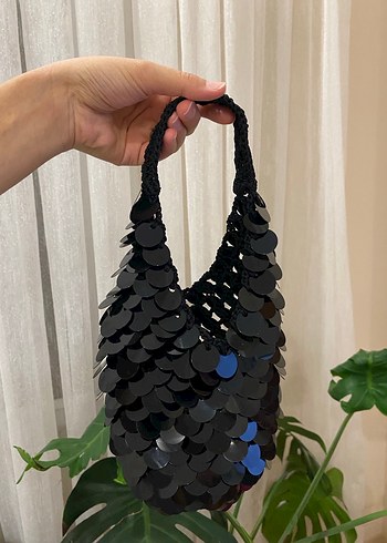 Siyah Örgü Boncuklu Gotik Çanta - Görsel 3