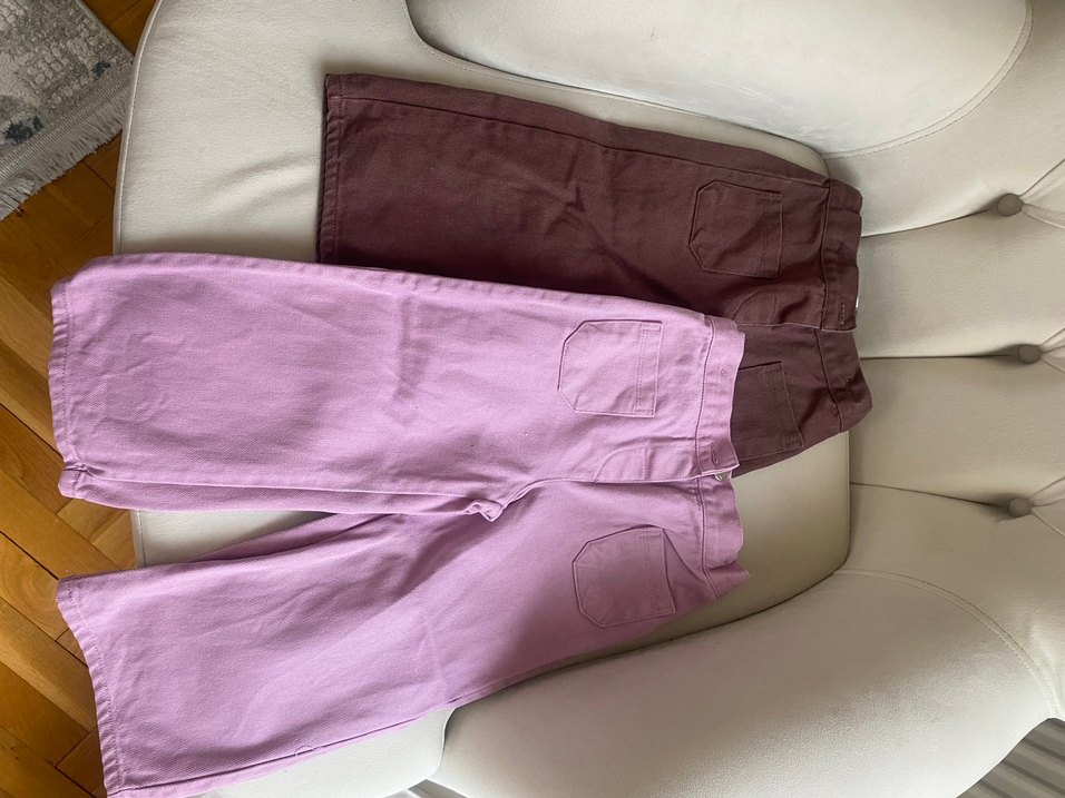 Kızlar için Lila ve Kahverengi Pamuklu Bol Kesim Pantolon - Görsel 2