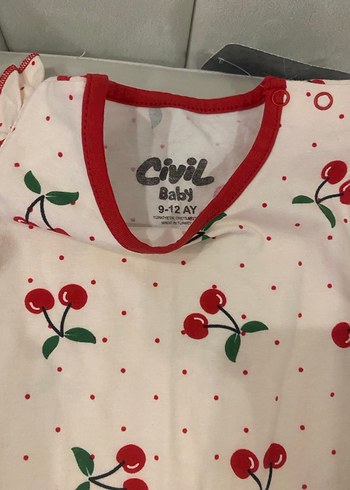 Kırmızı Kiraz Desenli Beyaz Bebek Tulum - Görsel 2