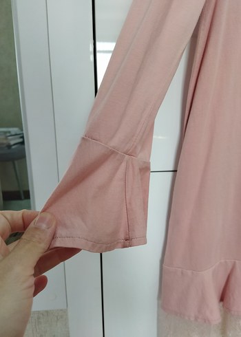 38 Beden pembe Renk Pembe Uzun Kollu Fırfırlı Kadın Tunik