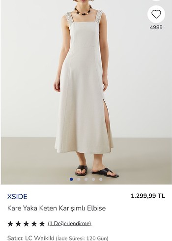 XSIDE Kare Yaka Keten Karışımlı Uzun Elbise