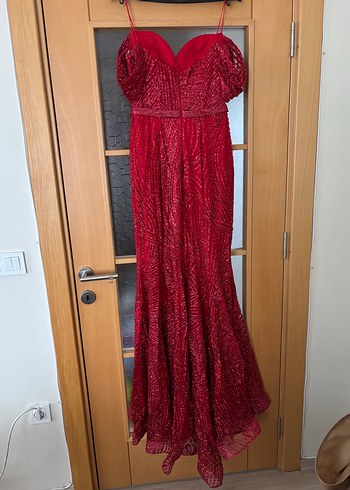 Bordo Drapeli Uzun Abiye Elbise 40 - Görsel 3