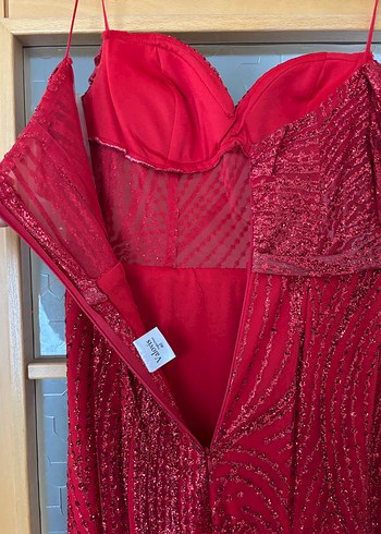 Bordo Drapeli Uzun Abiye Elbise 40 - Görsel 6