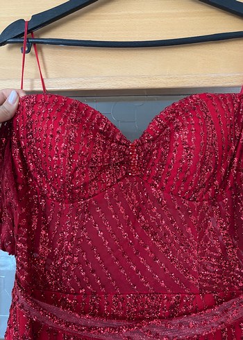 Bordo Drapeli Uzun Abiye Elbise 40 - Görsel 2