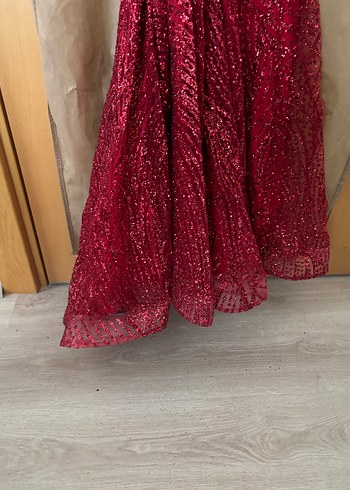 Bordo Drapeli Uzun Abiye Elbise 40 - Görsel 11