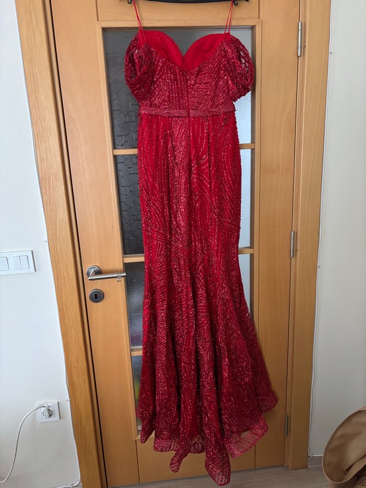 Bordo Drapeli Uzun Abiye Elbise 40 - Görsel 3