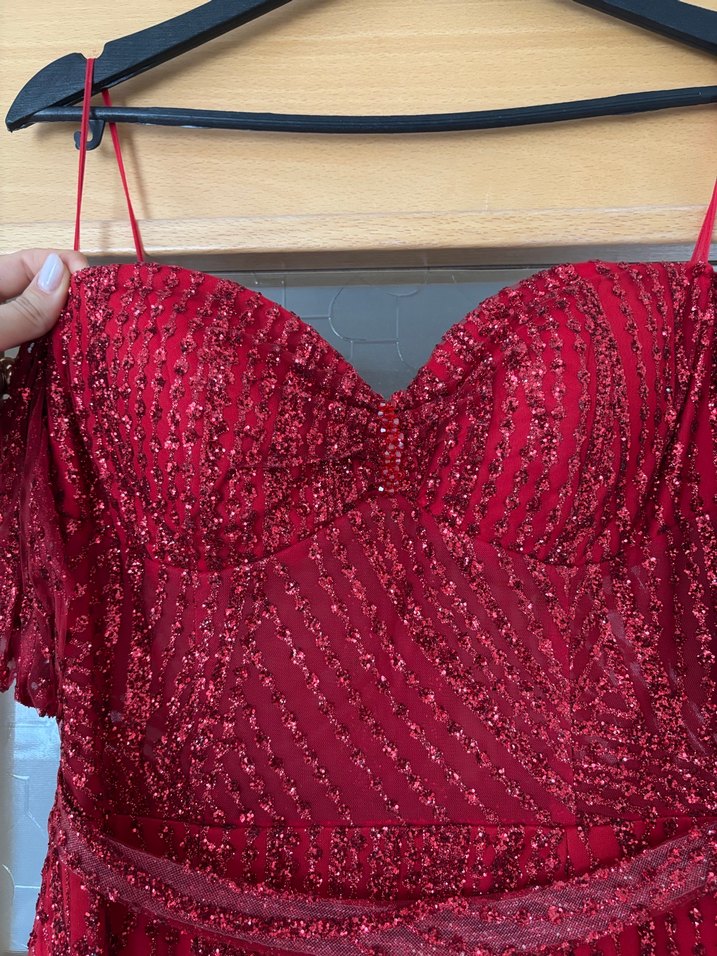 Bordo Drapeli Uzun Abiye Elbise 40 - Görsel 2