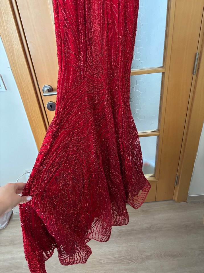 Bordo Drapeli Uzun Abiye Elbise 40 - Görsel 4