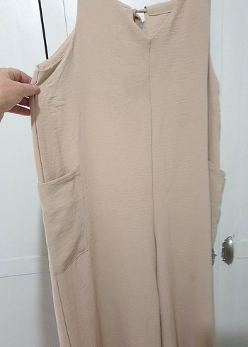 Bej Kadın Tulum, Kolsuz, Bol Kesim - Görsel 4