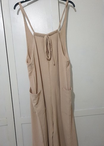 Bej Kadın Tulum, Kolsuz, Bol Kesim - Görsel 2