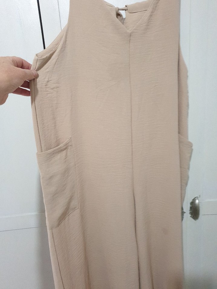 Bej Kadın Tulum, Kolsuz, Bol Kesim - Görsel 4