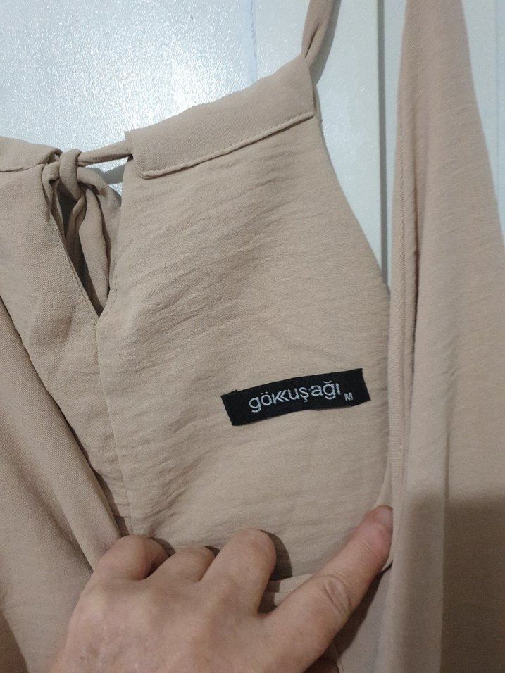 Bej Kadın Tulum, Kolsuz, Bol Kesim - Görsel 5