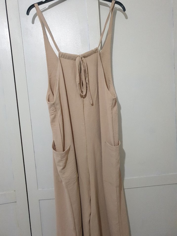 Bej Kadın Tulum, Kolsuz, Bol Kesim - Görsel 2