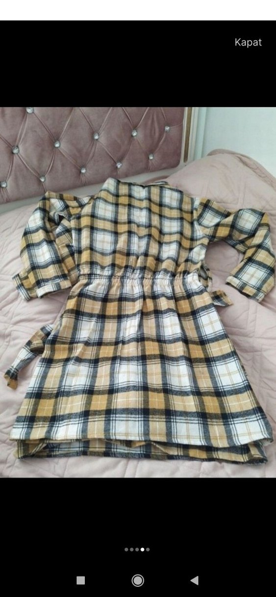 DeFacto Uzun Kollu Sarı Kareli Kemerli Kız Elbisesi - Görsel 3