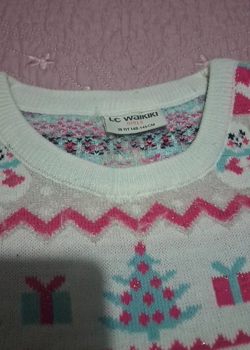 Pembe Desenli Kadın Örgü Kazak - Görsel 2