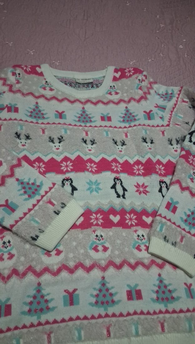 Pembe Desenli Kadın Örgü Kazak - Görsel 3