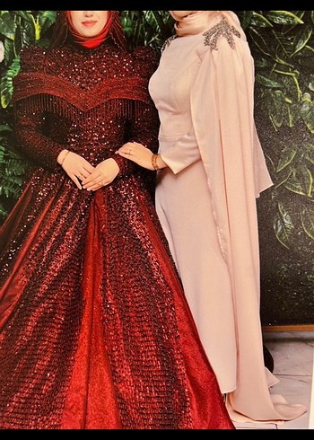 Bej Uzun Kollu Drapeli Kadın Abiye Elbise - Görsel 3