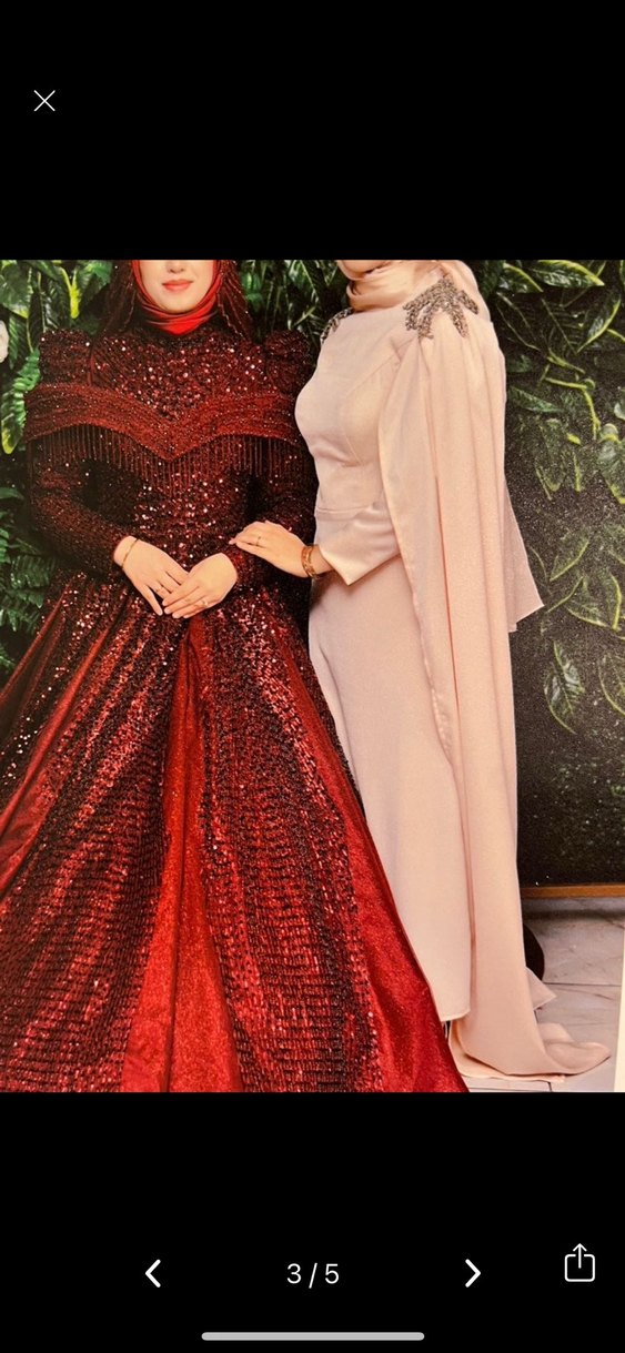 Bej Uzun Kollu Drapeli Kadın Abiye Elbise - Görsel 3