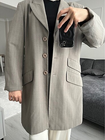 m Beden gri Renk Uzun blazer ceket elbise