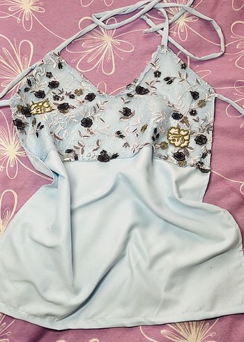 Nakışlı Sırtt dekolteli boyundan bağlamalı dantel bluz 2yk bluz - Görsel 3