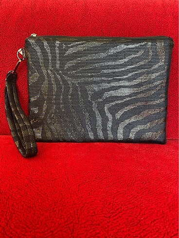 Parlak baskı kumaş siyah clutch çanta