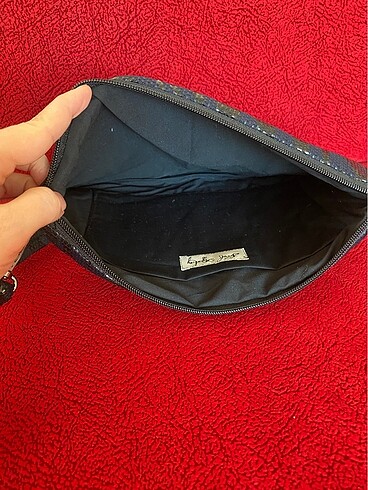 Beden Parlak baskı kumaş siyah clutch çanta