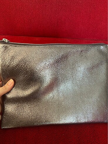 Beden Gerçek deri parlak bronz clutch çanta