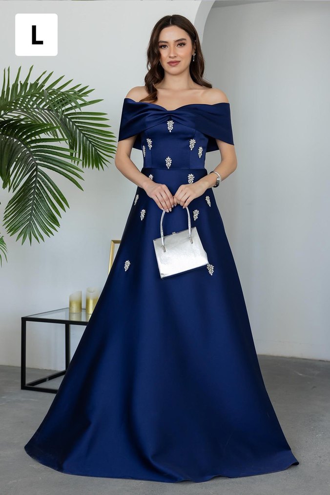 Lacivert Taşlı Straplez Uzun Abiye - Görsel 2