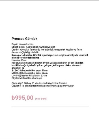 m Beden Gömlek