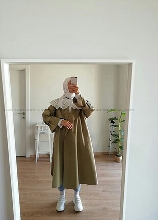 Yağ yeşili oversize trenckot 