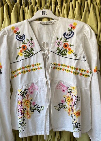 s Beden beyaz Renk Nakışlı Bohem Kısa Beyaz Kimono