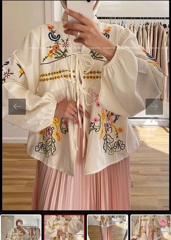 s Beden Nakışlı Bohem Kısa Beyaz Kimono