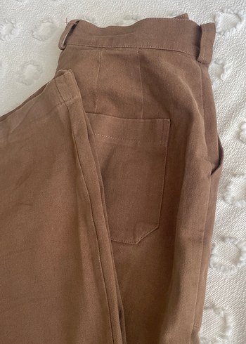 m Beden camel Renk Bej Süet Kumaş Kemerli Kadın Pantolon